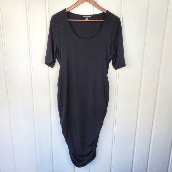 A Pea in the Pod Dresses & Skirts - A Pea In The Pod Maternity Black Scoop Neck Short Sleeve Ruched Midi Dress Large